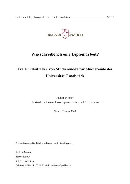 Wie schreibe ich eine Diplomarbeit? - UniversitÃ¤t OsnabrÃ¼ck