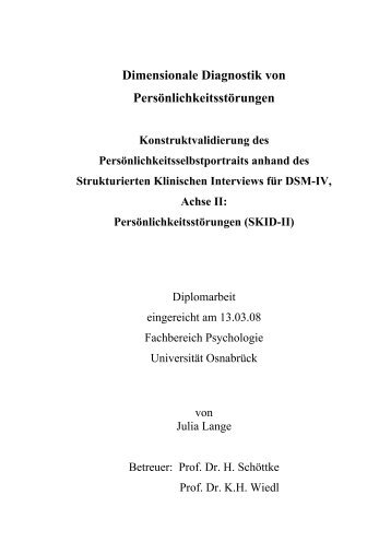 Dimensionale Diagnostik von PersÃ¶nlichkeitsstÃ¶rungen - UniversitÃ¤t ...