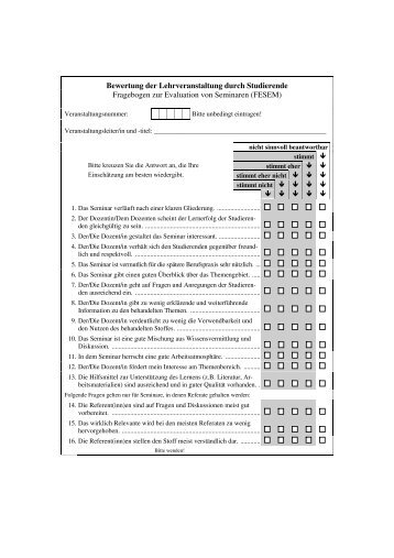 Bewertung der Lehrveranstaltung durch Studierende Fragebogen ...