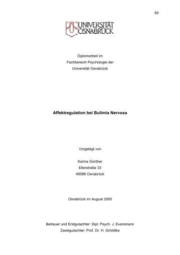 Affektregulation bei Bulimia Nervosa - UniversitÃ¤t OsnabrÃ¼ck