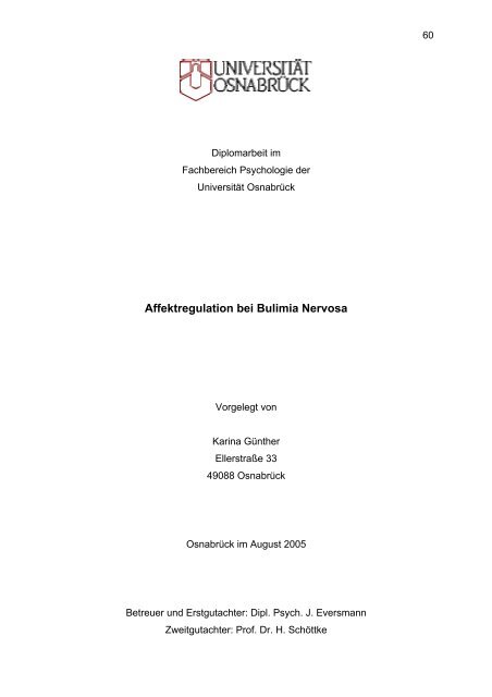 Affektregulation bei Bulimia Nervosa - UniversitÃ¤t OsnabrÃ¼ck