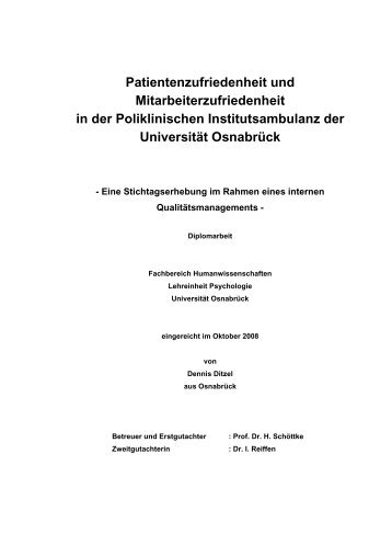 Patientenzufriedenheit und Mitarbeiterzufriedenheit in der ...