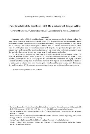 Factorial validity of the Short Form 12 - Psychologie-aktuell.com