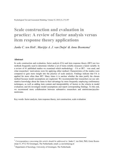 Scale construction and evaluation in practice: A review of factor ...