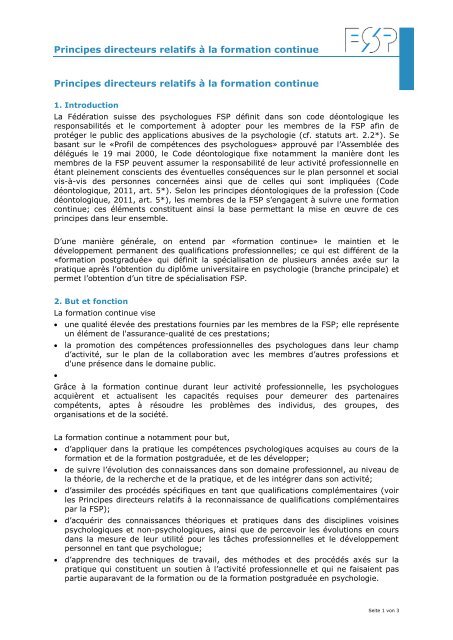 Principes directeurs relatifs Ã  la formation continue Principes ... - FSP