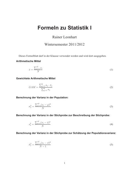 Formeln zu Statistik I