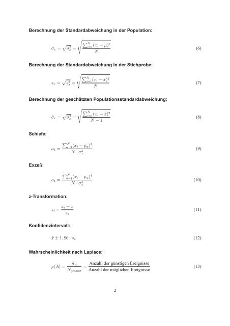 Formelblatt zur Klausur