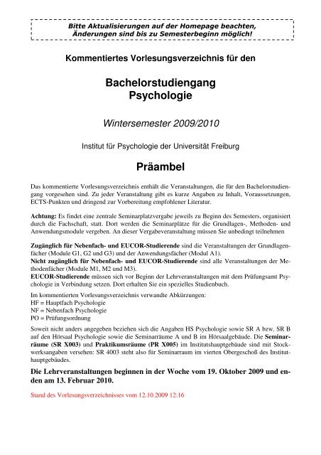 Kommentiertes Vorlesungsverzeichnis Bachelor WS 09-10
