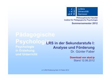 LRS in der Sekundarstufe 01 - Institut fÃ¼r PÃ¤dagogische Psychologie