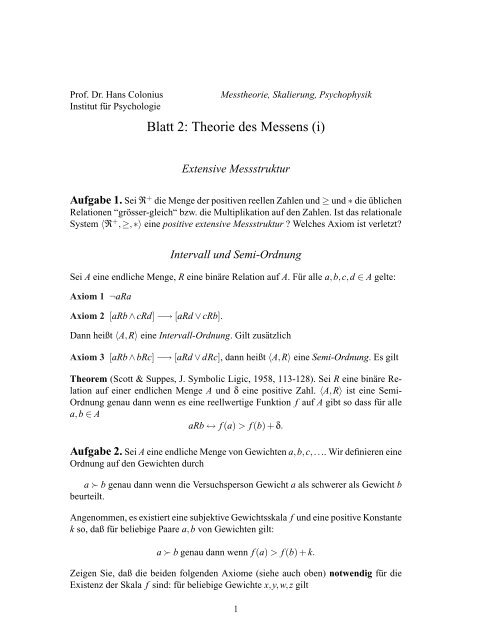 Blatt 2: Theorie des Messens (i) - Institut fÃ¼r Psychologie