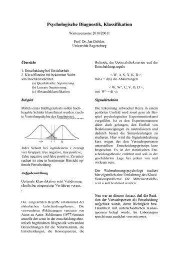 Psychologische Diagnostik, Klassifikation - UniversitÃ¤t Regensburg