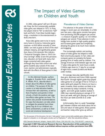 a research on the social impact of video games on children The impact of violent video games: exposure to pro-social video games at the start of appendix to encourage further research it is clear that many children 59. a research on the social impact of video games on children The impact of violent video games: exposure to pro-social video games at the start of appendix to encourage further research it is clear that many children 59.