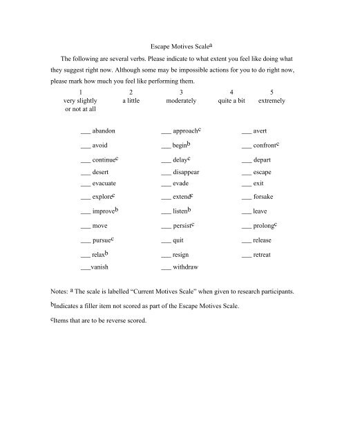 Escape motives scale - Department of Psychology - Iowa State ...