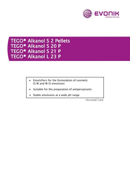 TEGOÂ® Alkanol S 2 Pellets TEGOÂ® Alkanol S 2 Pellets TEGO ...