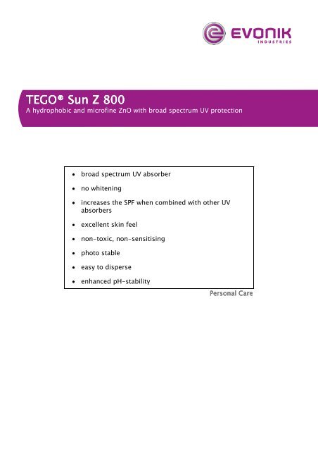 TEGOÂ® Sun Z 800 TEGOÂ® Sun Z 800