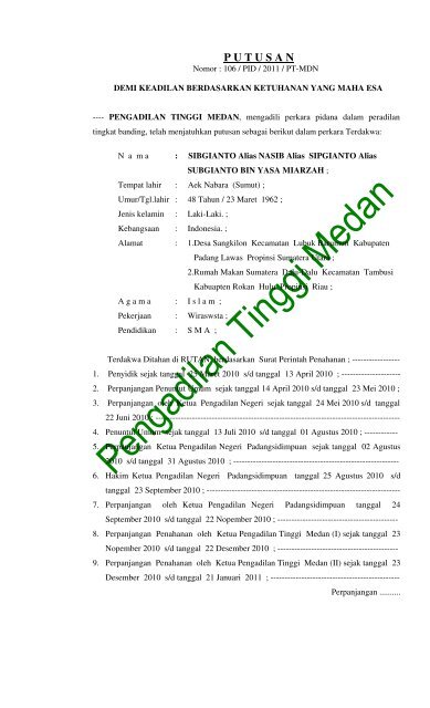 putusan - Pengadilan Tinggi Medan