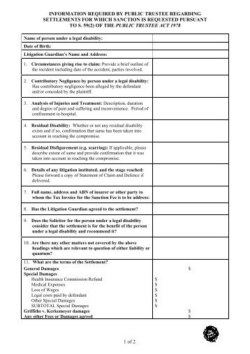 Sanction Questionnaire - The Public Trustee