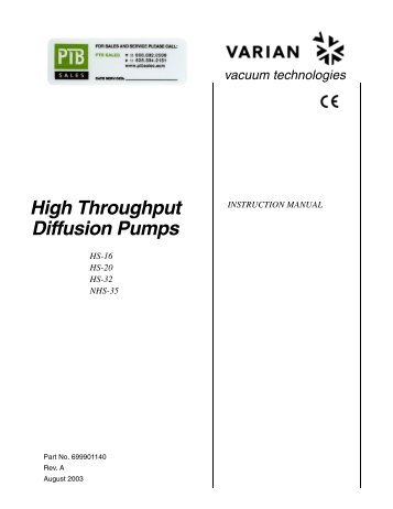 High Throughput Diffusion Pumps - PTB Sales