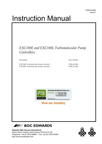 EXC100E/100L Turbomolecular pump controllers - PTB Sales