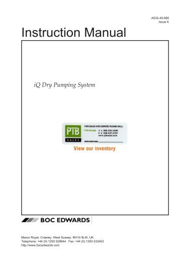 Instr Manual: iQ Dry Pumping System - en - PTB Sales