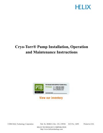 Cryo-Torr High-Vacuum Pump Installation, Operation and ... - Trillium