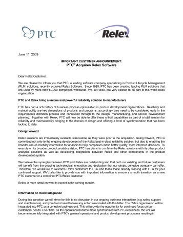 Relex Customer Letter (pdf) - PTC.com