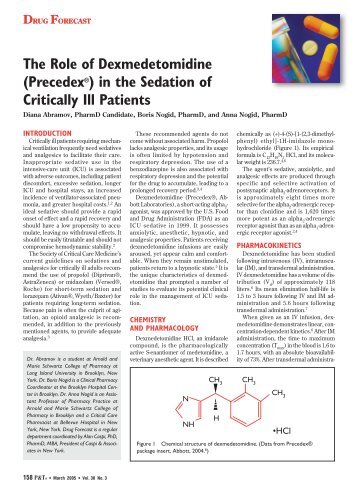 The Role of Dexmedetomidine (PrecedexÂ®) in the ... - P&T Community