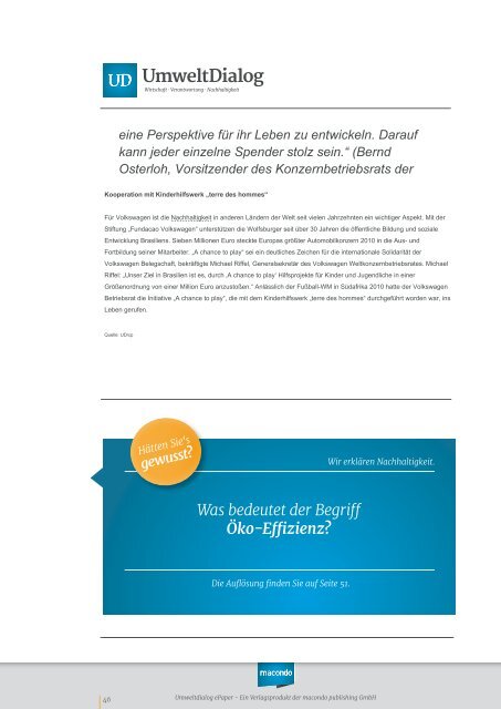 Fußball & Nachhaltigkeit - UmweltDialog E-Paper Nr. 2 (Juni 2014)