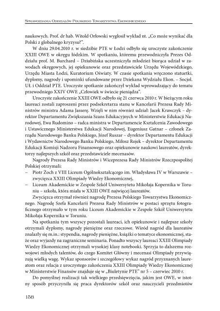 Sprawozdanie 2010_int.pdf - Polskie Towarzystwo Ekonomiczne