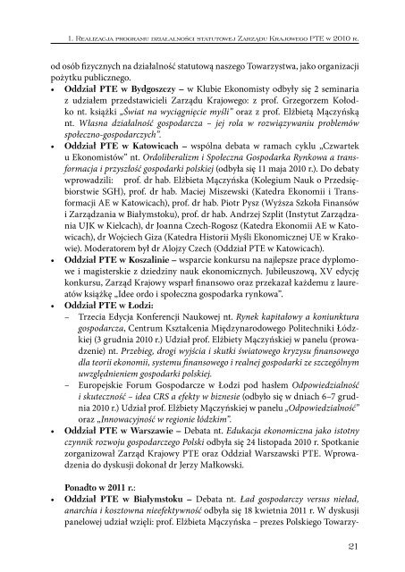 Sprawozdanie 2010_int.pdf - Polskie Towarzystwo Ekonomiczne