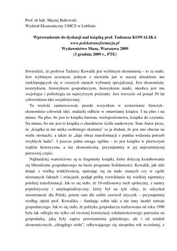 Prof. dr hab. Maciej BaÅtowski WydziaÅ Ekonomiczny UMCS w ...