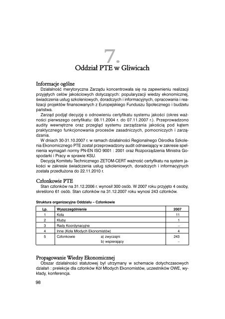 Sprawozdanie PTE za rok 2007 - Polskie Towarzystwo Ekonomiczne