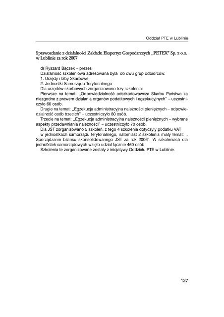 Sprawozdanie PTE za rok 2007 - Polskie Towarzystwo Ekonomiczne