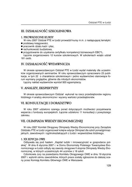 Sprawozdanie PTE za rok 2007 - Polskie Towarzystwo Ekonomiczne