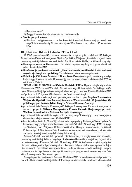 Sprawozdanie PTE za rok 2007 - Polskie Towarzystwo Ekonomiczne