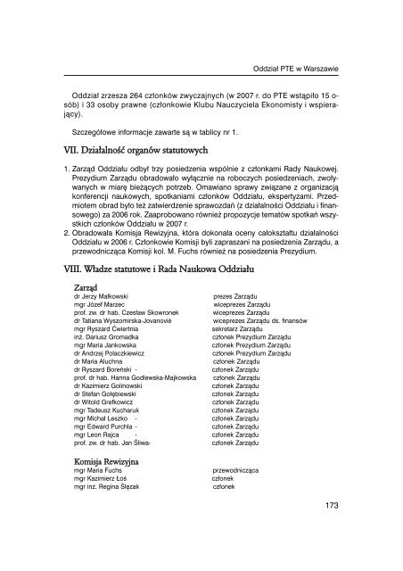 Sprawozdanie PTE za rok 2007 - Polskie Towarzystwo Ekonomiczne