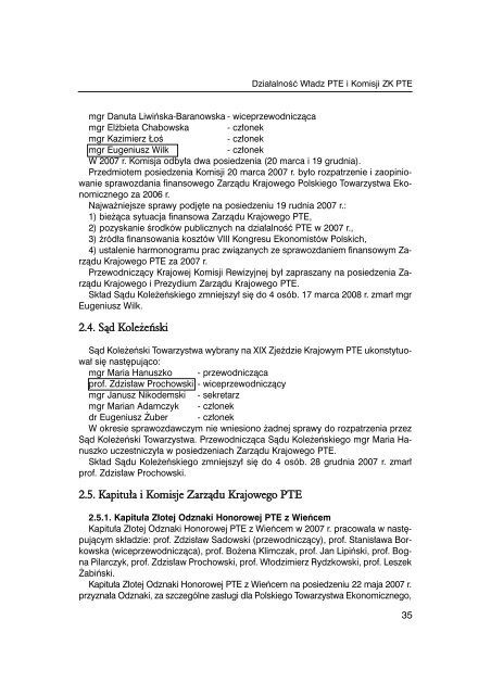 Sprawozdanie PTE za rok 2007 - Polskie Towarzystwo Ekonomiczne