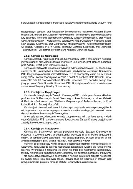 Sprawozdanie PTE za rok 2007 - Polskie Towarzystwo Ekonomiczne