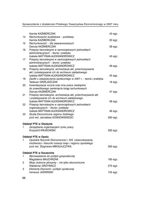 Sprawozdanie PTE za rok 2007 - Polskie Towarzystwo Ekonomiczne