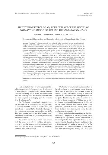 hypotensive effect of aqueous extract of the leaves of phyllanthus ...