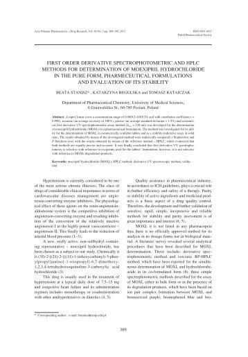 first order derivative spectrophotometric and hplc methods for ...