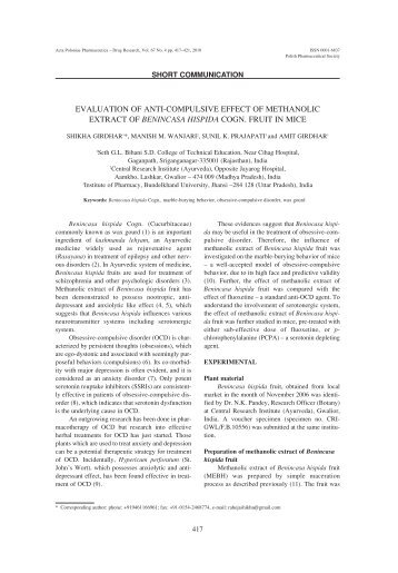 Evaluation of anti-compulsive effect of methanolic extract