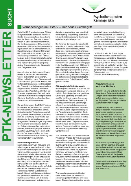 PTK-Newsletter Sucht, PDF - Psychotherapeutenkammer NRW