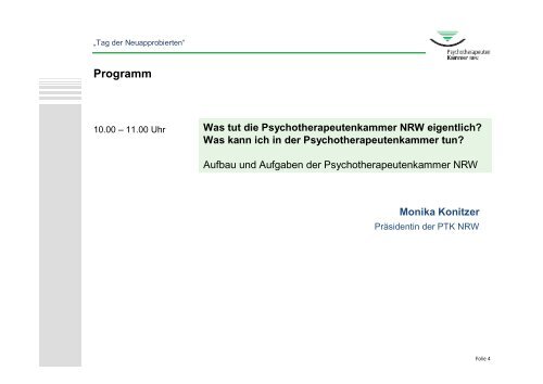 PrÃ¤sentation Monika Konitzer, PTK NRW "Tag der Neuapprobierten"