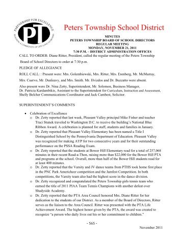 11/21/11 Regular Meeting Minutes - Peters Township School District