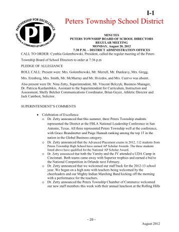 8/20/12 Regular Meeting - Peters Township School District