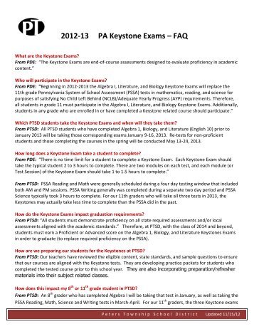 2012-13 PA Keystone Exams â FAQ - Peters Township School District