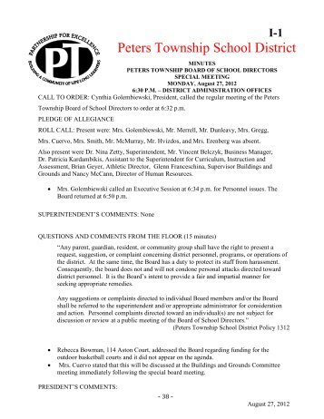 8/27/12 Special Meeting - Peters Township School District