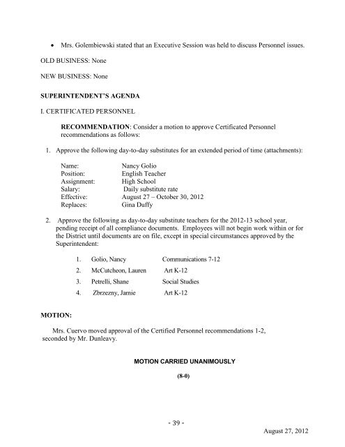 8/27/12 Special Meeting - Peters Township School District