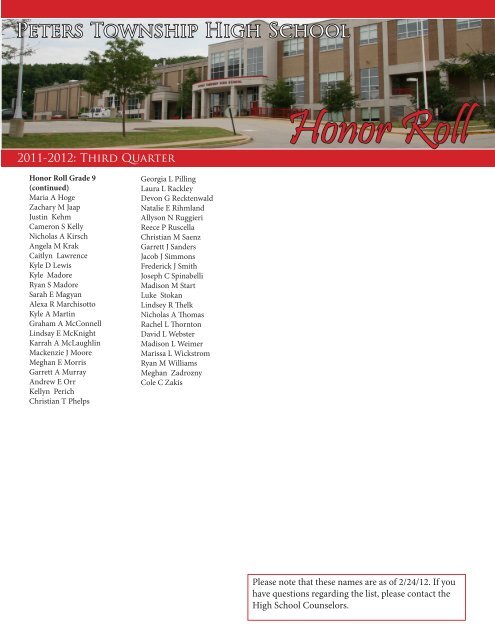 Honor Roll - Peters Township School District